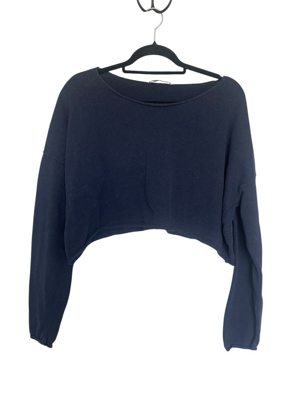 Brandy Melville Navy Cropped Long-Sleeve Top